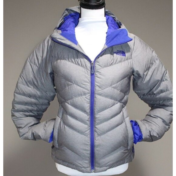 Womens THE NORTH FACE 550 DOWN HOODED QUILTED PUFFER GRAY PURPLE Coat Destiny XS - Picture 2 of 14